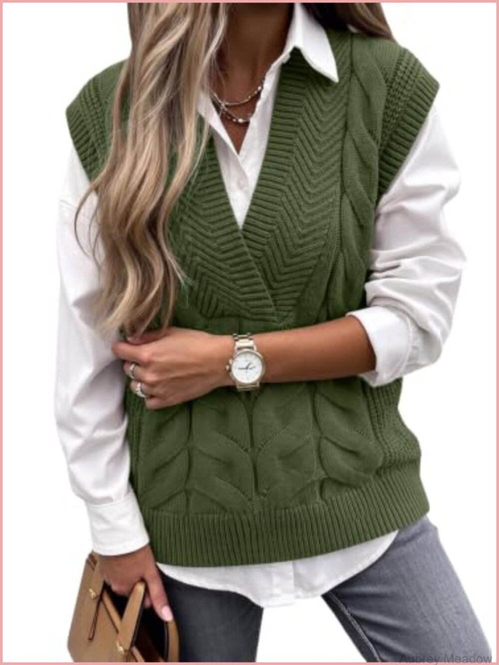 Sweater Vest Womens V Neck Sleeveless Lightweight Cable Knit Loose Fit